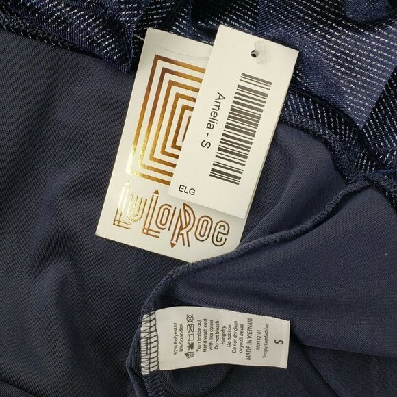 New Lularoe Amelia Dress Womens Small Blue Velvet Velour Silver Stripes - Picture 5 of 5